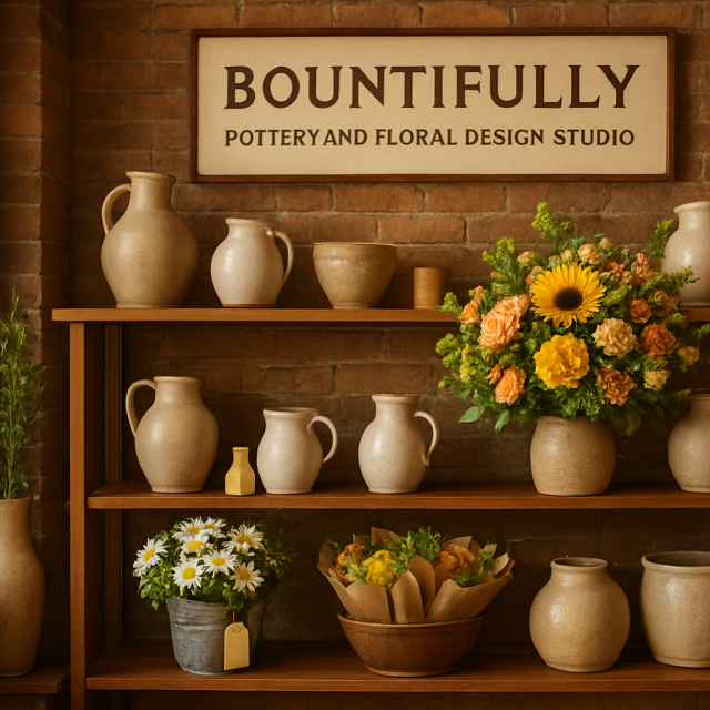 Original JustKansas illustration for Bountifully Pottery and Floral Design Studio