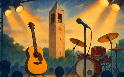 Original JustKansas illustration for Aug 30, 2026: Concerts at the Campanile at Memorial Drive - WWII Memorial Campanile / Campanile Plaza