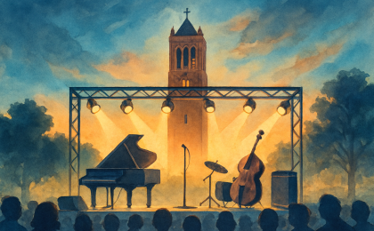 Original JustKansas illustration for Jun 13, 2027: Concerts at the Campanile at Memorial Drive - WWII Memorial Campanile / Campanile Plaza