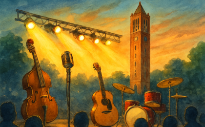 Original JustKansas illustration for May 23, 2027: Concerts at the Campanile at Memorial Drive - WWII Memorial Campanile / Campanile Plaza