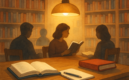 Original JustKansas illustration for May 25, 2027: Book Club in the Kettle at Watson Library