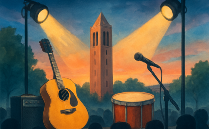 Original JustKansas illustration for May 30, 2027: Concerts at the Campanile at Memorial Drive - WWII Memorial Campanile / Campanile Plaza