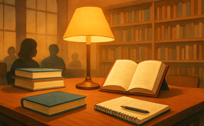 Original JustKansas illustration for Sep 1, 2026: Book Club in the Kettle at Watson Library