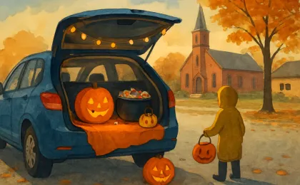 Original JustKansas illustration for Trunk or Treat | First Covenant Church