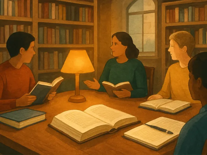 Original JustKansas illustration for Sep 8, 2026: Book Club in the Kettle at Watson Library