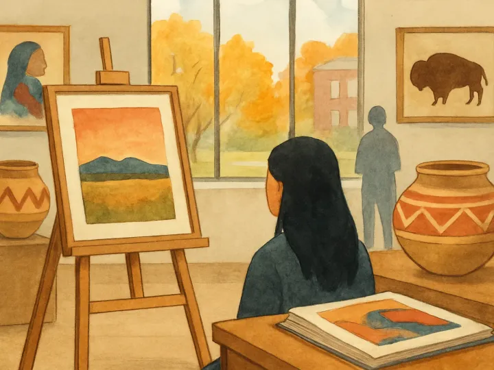 Original JustKansas illustration for Home/Land: Wahzhazhe Artists Speak