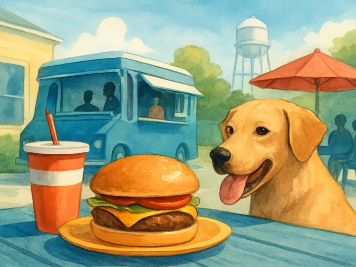 Original JustKansas illustration for Slide Thru: National Dog Day at Smalls Sliders