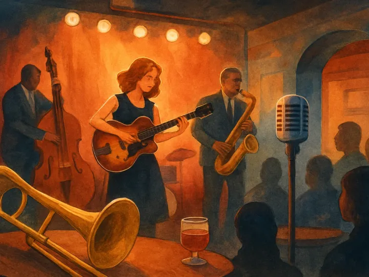 Original JustKansas illustration for Lisa Hittle and the Jazz Plus Quartet: Red Gate Lounge