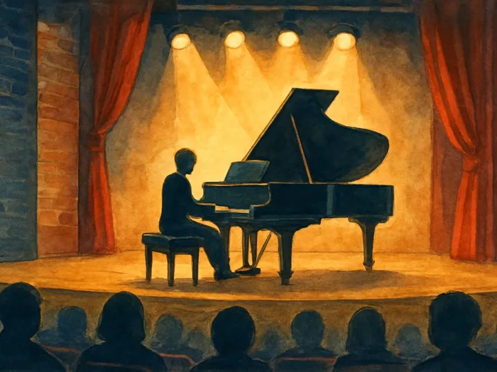 Original JustKansas illustration for Oct 2, 2026: FACULTY RECITAL SERIES: Priscila Navarro, piano at Swarthout Recital Hall