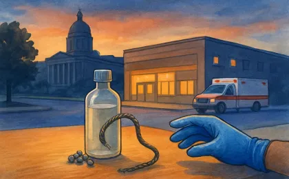Artist’s illustration of a courthouse and emergency facility with a generic improvised device kept behind safety barriers.