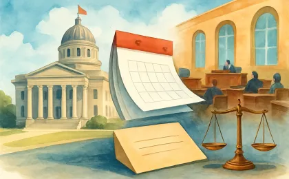 Illustration of Kansas government action with a calendar and sealed legal documents alongside a neutral scale, representing a new drug classification taking effect