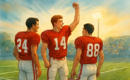 Three football players stand on a sideline as an eight-man football game concludes in Beloit.