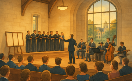 A university chapel packed for a Homecoming music concert celebrating new music hall honorees.