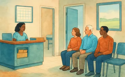 A welcoming community clinic interior representing family planning appointments and healthcare access.