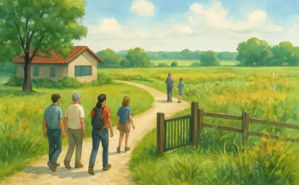 Visitors walk a gravel-and-trail loop through a gated natural research area at a biological field station.