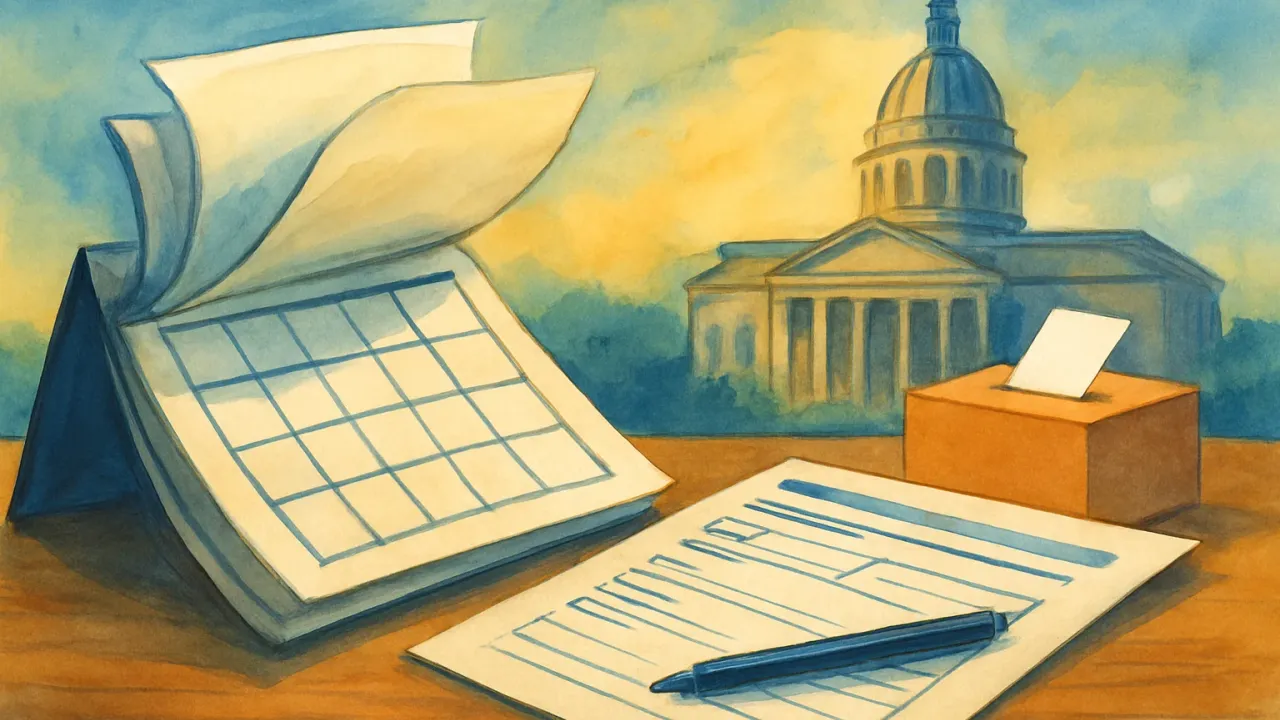 Illustration of an urgent voter registration deadline with a calendar and election-related office setting.