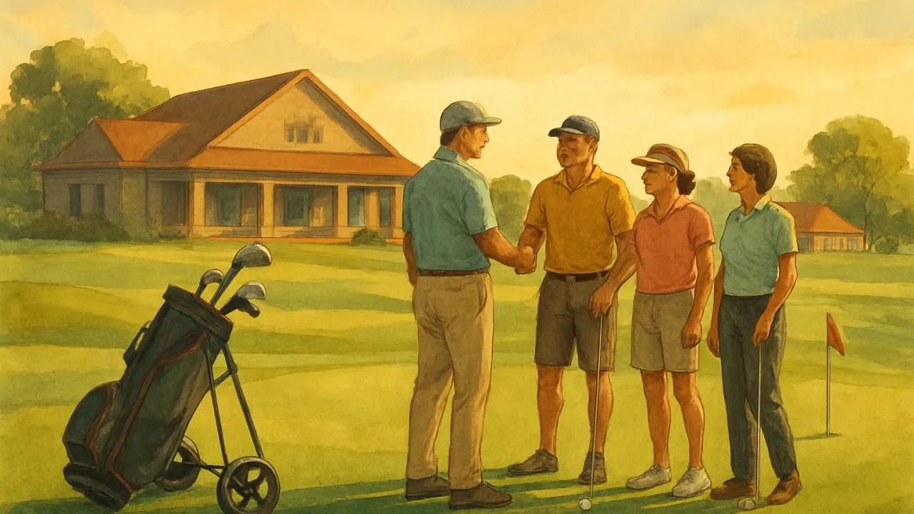 Friendly golfers gathering for a summer tournament on a local green in Emporia.
