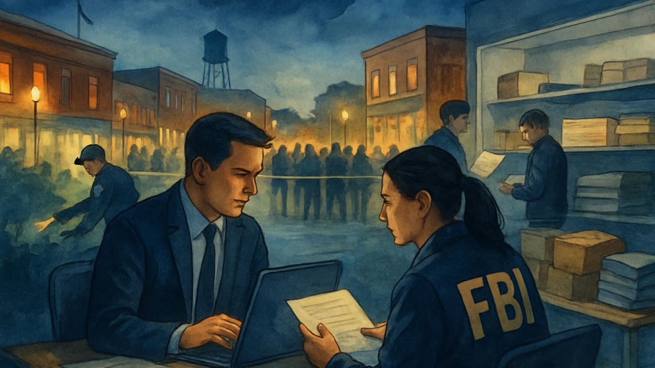Federal investigators coordinate a rescue and confiscation operation during a large event