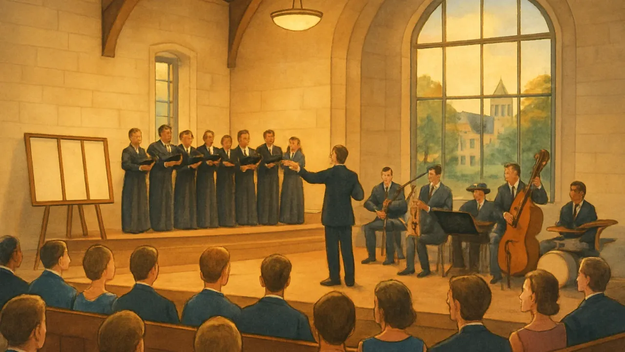 A university chapel packed for a Homecoming music concert celebrating new music hall honorees.