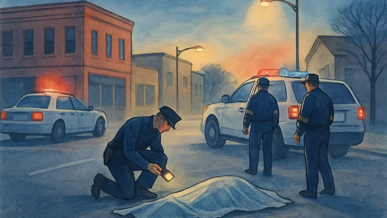 Emergency responders investigate a nighttime street intersection after a shooting