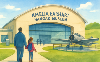 Original JustKansas illustration for Amelia Earhart Hangar Museum