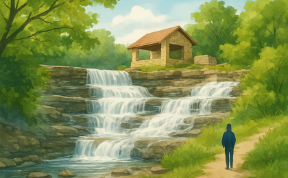 Original JustKansas illustration for Chase Lake Falls