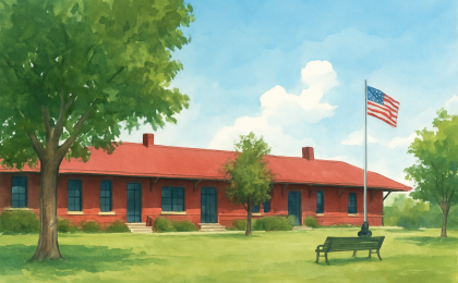Original JustKansas illustration for Historic El Dorado Missouri Pacific Railroad Depot