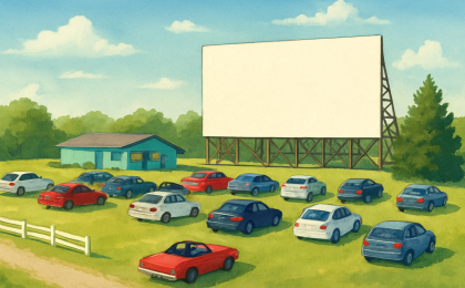 Original JustKansas illustration for Kanopolis Drive-In