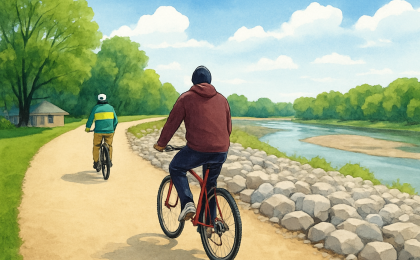 Original JustKansas illustration for Lawrence Levee Trail
