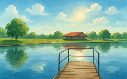 Original JustKansas illustration for North Lake Park (Lake Garnett)