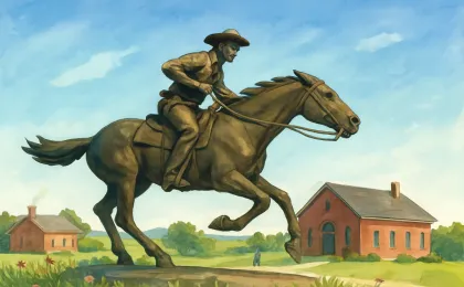 Original JustKansas illustration for Pony Express Horse & Rider Statue
