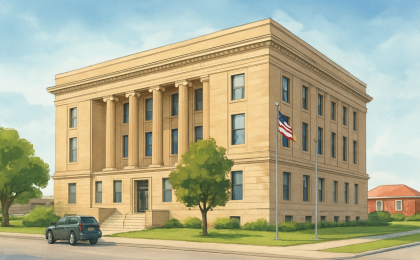 Original JustKansas illustration for Rooks County Courthouse
