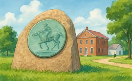 Original JustKansas illustration for Statue of Liberty & Pony Express Marker