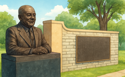 Original JustKansas illustration for William Allen White Bust and Memorial